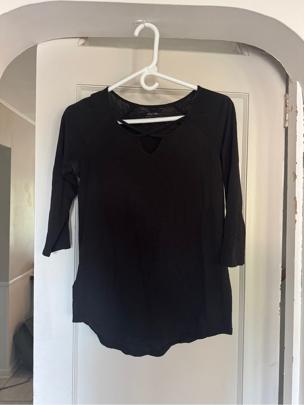 Eddie Bauer Black Long-Sleeve V-Notch Top